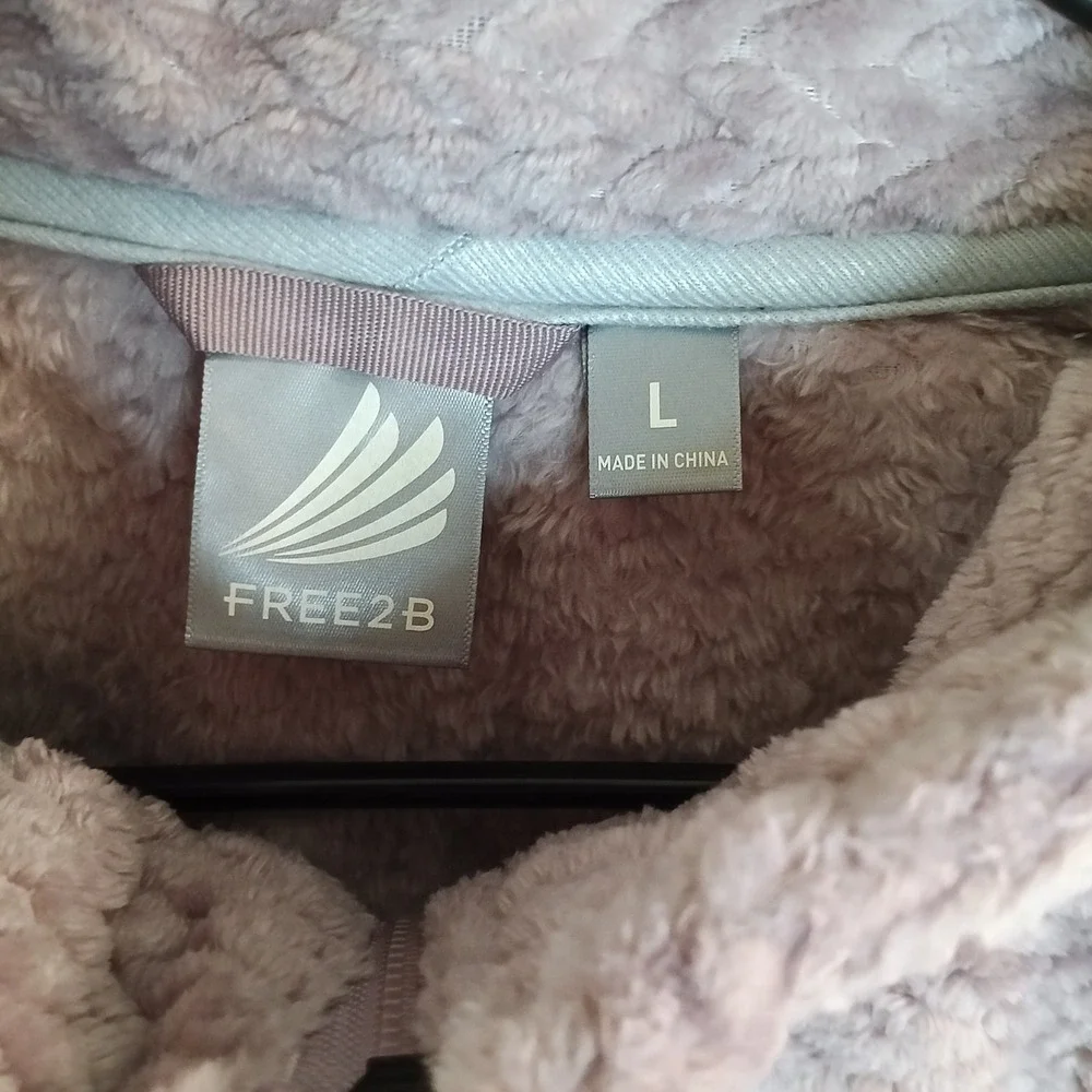 Free2B Braided Butter Pile Jacket Mauve Purple Faux Fur Fleece Full Zip Womens L